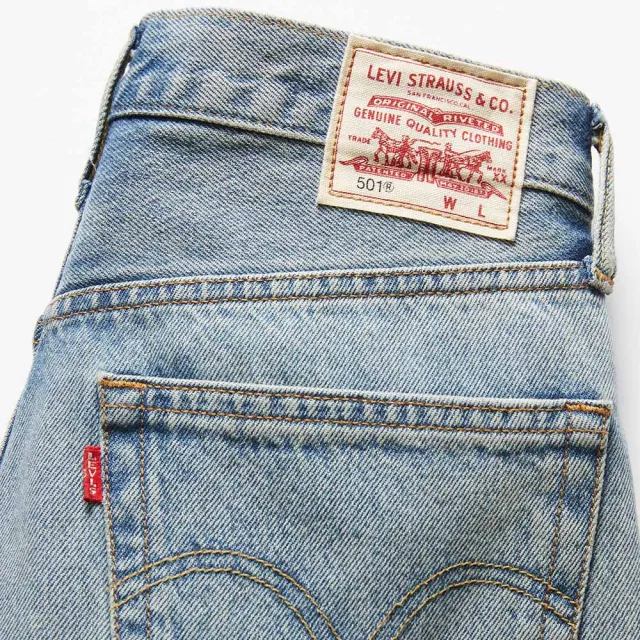 【LEVIS】女款 501高腰合身排釦直筒牛仔長褲 / 有機面料 / 淺藍水洗 熱賣單品 A8423-0000