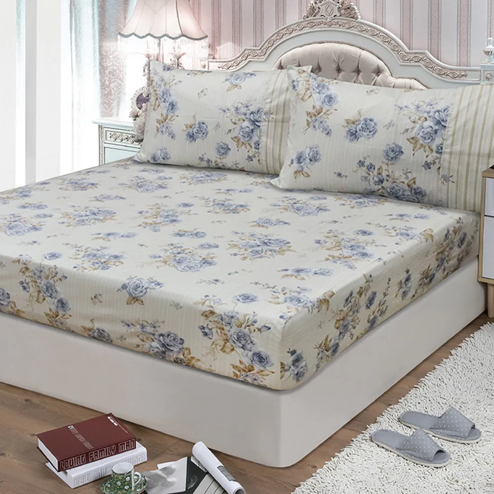 【FITNESS】精梳棉單人床包枕套二件組-醇香莊園(藍/粉 2色任選)