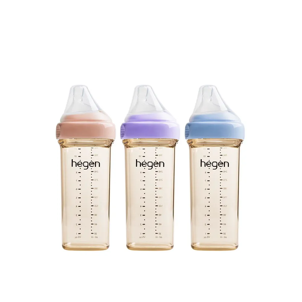 【hegen】金色奇蹟PPSU多功能方圓型寬口奶瓶330ml 共三色(嫣粉、漾紫、沁藍)
