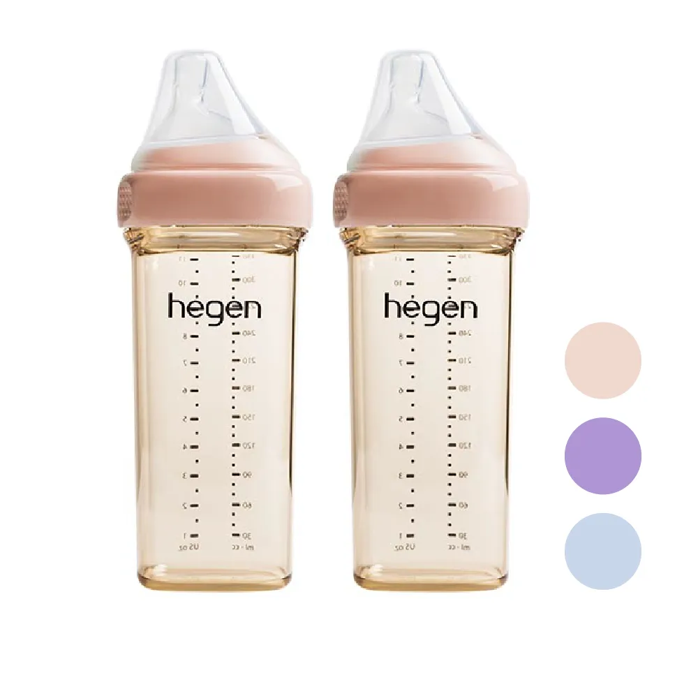 【hegen】金色奇蹟PPSU多功能方圓型寬口奶瓶330ml雙瓶組 共三色(嫣粉、漾紫、沁藍)