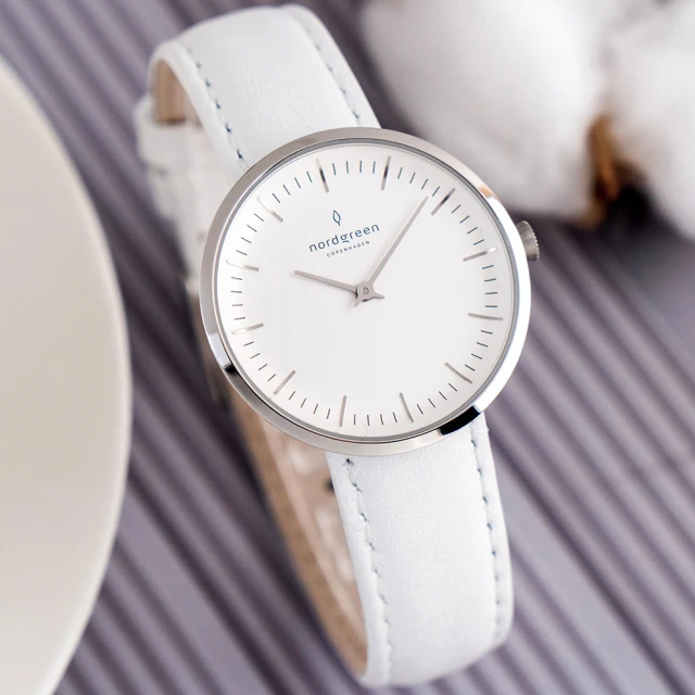 【Nordgreen】ND手錶 無限 Infinity 32mm 月光銀殼×白面 皓白真皮錶帶(IN32SILEWHXX)