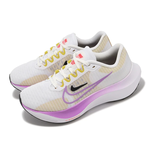 NIKE 耐吉 慢跑鞋 Wmns Zoom Fly 5 女鞋 白 粉 輕量 ZoomX 回彈 路跑 運動鞋(DM8974-100)