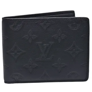 【Louis Vuitton 路易威登】M62901經典MULTIPLE Monogram Shadow小牛皮交叉式卡夾短夾(黑)