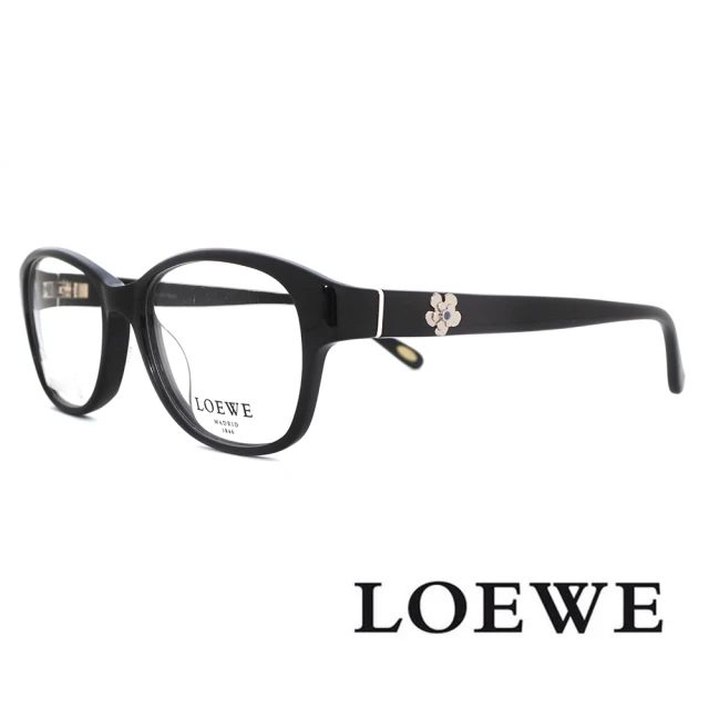 LOEWE 羅威 巴塞隆納側邊小花微方框光學眼鏡(經典黑 VLW796-0700)