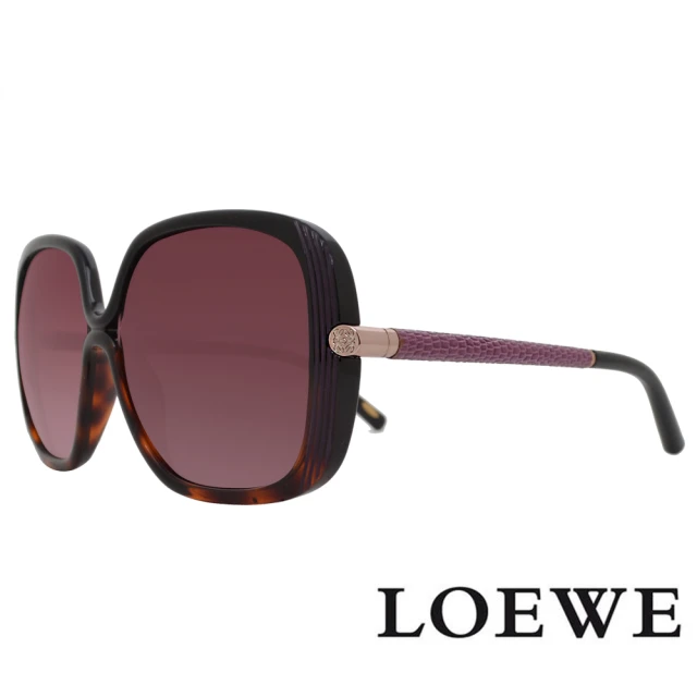 LOEWE 羅威 新款 經典皮革大矩方框太陽眼鏡(琥珀/紫 SLW802-07RE)