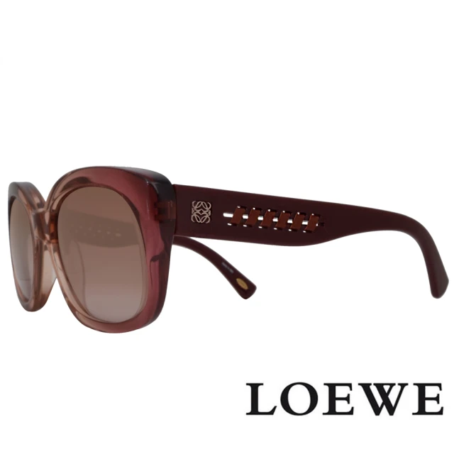 LOEWE 羅威 明星同款大方框簡約皮革設計太陽眼鏡(透明酒紅 SLW842-0AF4)