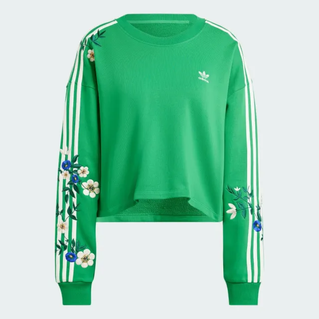 adidas 愛迪達】上衣女款長袖上衣運動三葉草亞規FLORAL SWEAT 綠IU2513 