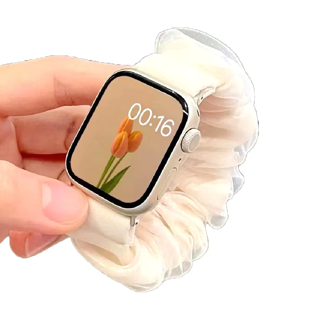 【貴氣風格】AppleWatch芭蕾風替換錶帶(網紗 飾品 蘋果錶帶 固定環 手錶 手鍊 鬆緊帶)