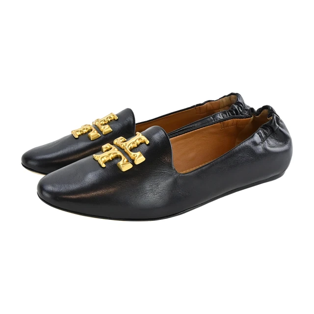 TORY BURCH ELEANOR雙T金屬LOGO樂福鞋(黑)