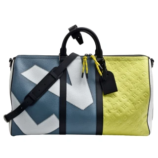 【Louis Vuitton 路易威登】M59922 KEEPALL 50B系列Taurillon皮革拉鍊手提/斜背旅行袋(黃色)