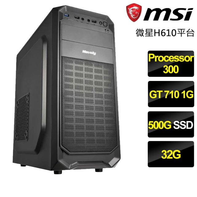 【微星平台】Processor雙核GT710{花開堪折}文書電腦(Processor-300/H610/32G/500GB)