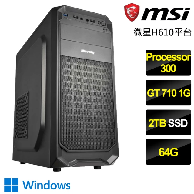 【微星平台】Processor雙核GT710 Win11{清風徐來}文書電腦(Processor-300/H610/64G/2TB)
