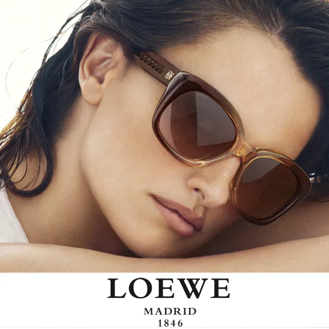 【LOEWE 羅威】明星同款大方框簡約皮革設計太陽眼鏡(透明酒紅 SLW842-0AF4)