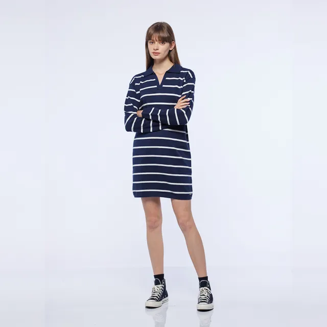 【NAUTICA】女裝 條紋針織連身裙(藍)