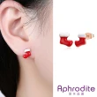 【Aphrodite 愛芙晶鑽】迷你耳環 聖誕襪耳環/可愛迷你紅色聖誕襪造型耳釘 耳環(玫瑰金色)