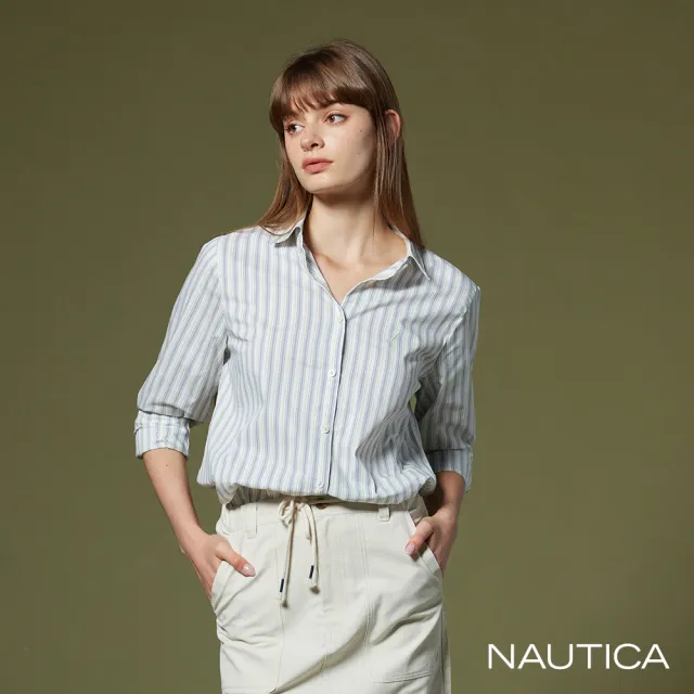 【NAUTICA】女裝 雙色豎條紋襯衫(白)