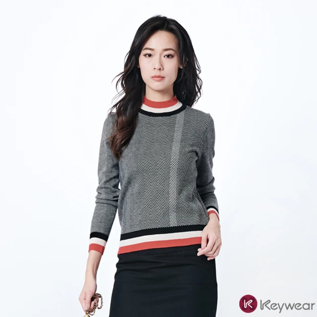 KeyWear 奇威名品 圖騰設計混羊毛針織衫(黑色)品牌優