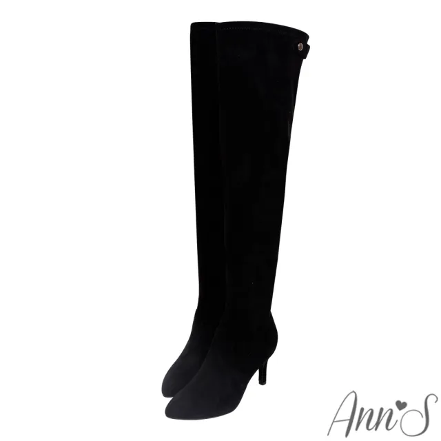 【Ann’S】忍不住回頭-防水絨布 後壓釦細跟高跟尖頭過膝靴8cm(黑)