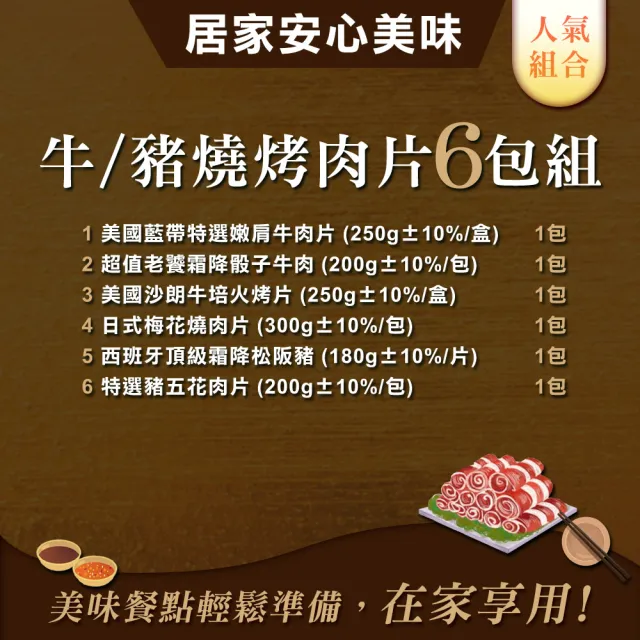 【愛上吃肉】牛/豬燒烤肉片6包組(中秋烤肉/燒烤)