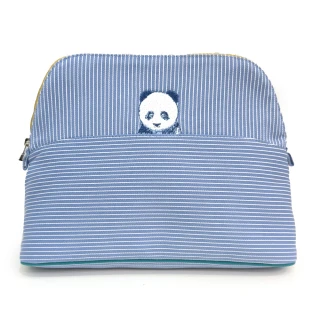 【Hermes 愛馬仕】H103322M 01 熊貓刺繡圖案盥洗包/化妝收納包(矢車菊藍)