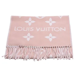 【Louis Vuitton 路易威登】M77854 經典ESSENTIAL對比色Monogram圖案羊毛圍巾(粉紅色)