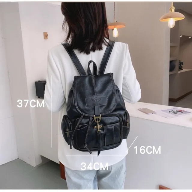 【希賽德】軟皮復古後背包 皮背包 斜背包 側肩雙肩包 韓系復古包包 黑色咖啡色女包 復古大背包(後背包)