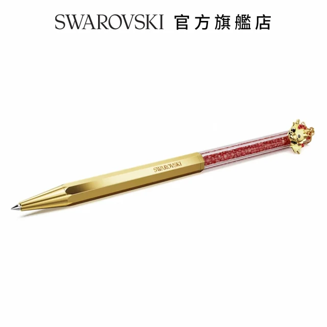 【SWAROVSKI 官方直營】Crystalline Dragon & Phoenix 圓珠筆 八邊形 龍 紅色 鍍金色色調