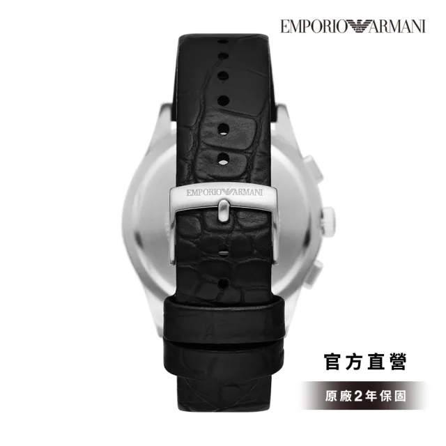 【EMPORIO ARMANI  官方直營】Paolo 經典炫黑魅力計時手錶 黑色真皮錶帶 42MM AR11530