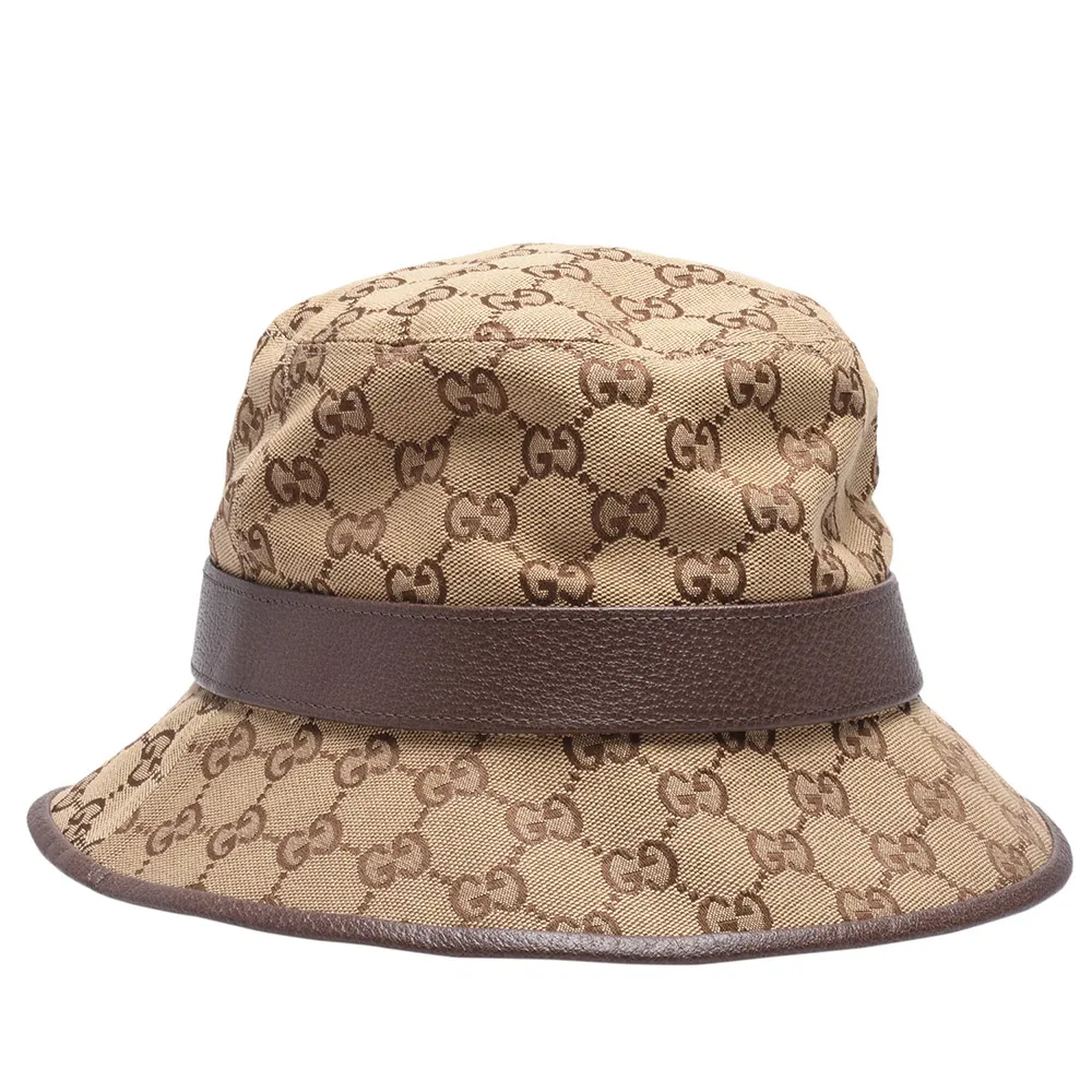 GUCCI 古馳】經典GG LOGO帆布皮革飾邊漁夫帽(576587-4HG62-2564 GUCCI 古馳】經典GG LOGO帆布皮革飾邊漁夫帽(576587-4HG62-2564