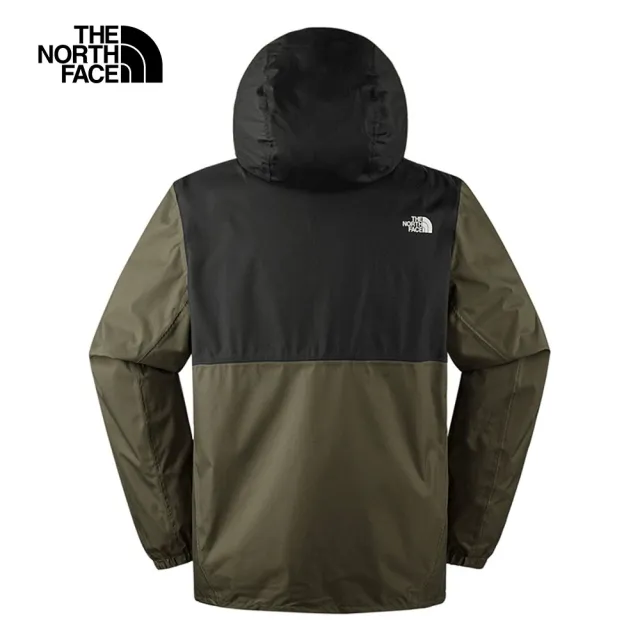 【The North Face 官方旗艦】北面男款黑綠拼接防水透氣連帽衝鋒衣｜8AUNBQW