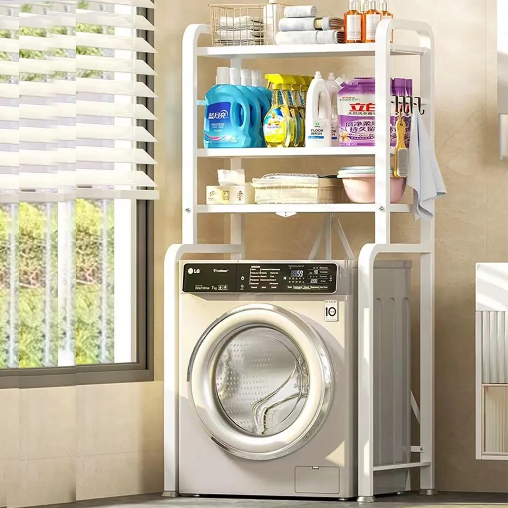 【E家工廠】洗衣機置物架 洗衣機架 多層洗衣機置物架 折疊洗衣機架(392-HB折叠洗衣机折叠架（白色）)