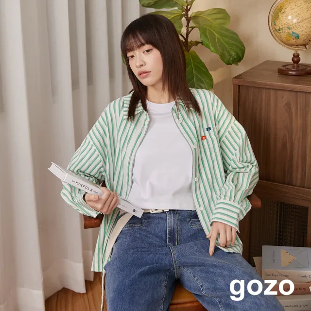 【gozo】g書籤前短後長條紋襯衫(兩色)