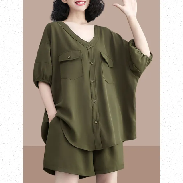 【Very Buy 非常勸敗】微胖減齡套裝大尺碼女裝大尺碼時髦大尺碼顯瘦套裝遮肚子休閒時尚夏季