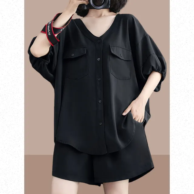【Very Buy 非常勸敗】微胖減齡套裝大尺碼女裝大尺碼時髦大尺碼顯瘦套裝遮肚子休閒時尚夏季