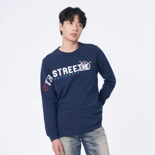 【5th STREET】男裝連袖印花長袖T恤-丈青