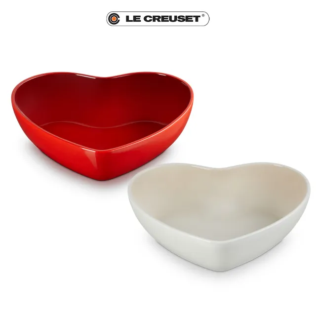 【Le Creuset】瓷器花蕾系列心型碗 2.9L(櫻桃紅/蛋白霜)