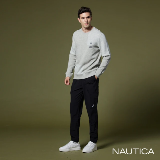 【NAUTICA】男裝 雙口袋抽繩縮口長褲(黑)