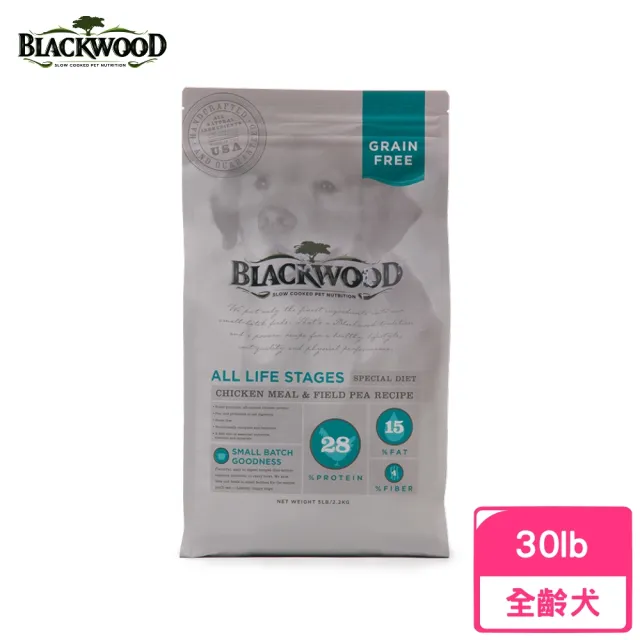 【BLACKWOOD 柏萊富】無穀全齡低敏純淨配方（雞肉+豌豆）30磅/13.6kg