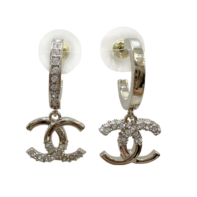 CHANEL 香奈兒 CC Logo 水鑽及珍珠鑲飾針式耳環
