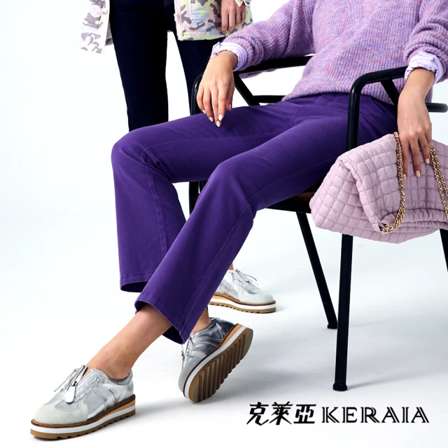 KERAIA 克萊亞 迷幻羅藍紫棉料小喇叭牛仔褲好評推薦