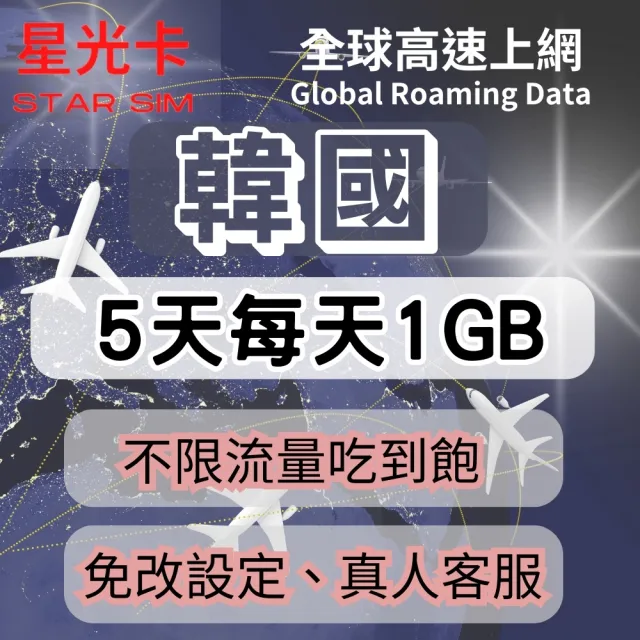 【星光卡  STAR SIM】韓國上網卡5天每天高速1GB後降速128k(可熱點分享 三合一卡 免改設定)