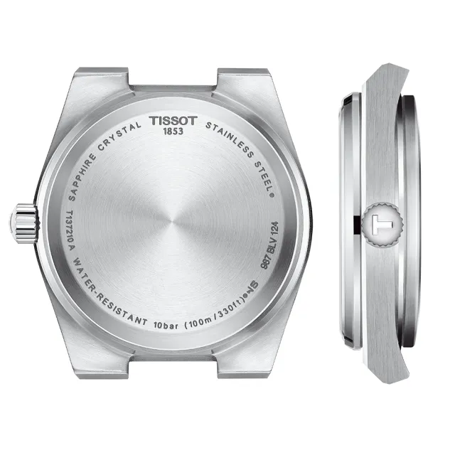 【TISSOT 天梭】PRX系列 復古風酒桶型石英對錶-40+35mm/薄荷綠 情人節禮物(T1374101109101/T1372101109100)