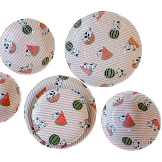 【Ciao Li 僑俐】日本製西瓜貓系列餐瓷6件組(日本美濃燒小家庭套組 送禮好物)