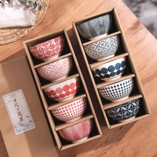 【渥思】日式手繪陶瓷碗禮盒-5入碗(餐具.瓷器碗盤.飯碗)