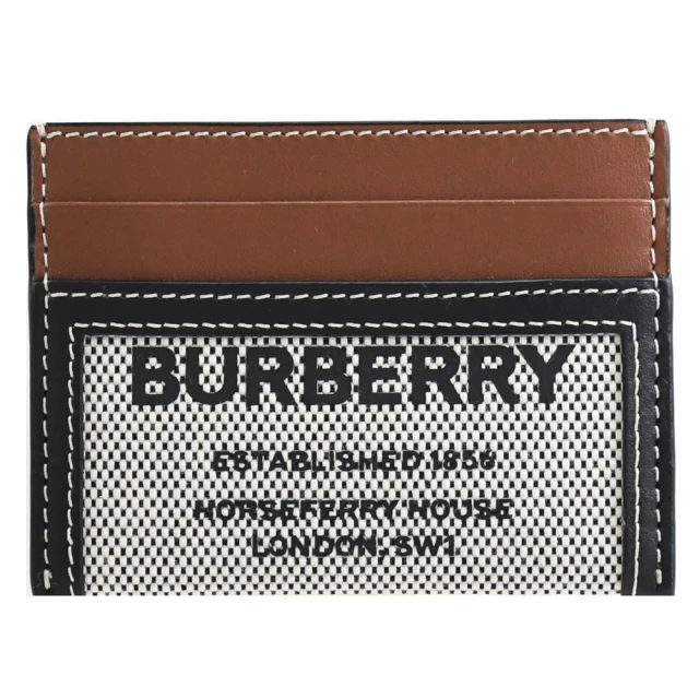 BURBERRY 巴寶莉 英系經典棉麻拼接牛皮信用卡名片證件隨身卡(咖邊)