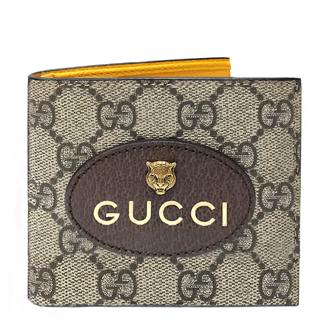 GUCCI 古馳】473954 經典GG Supreme帆布虎頭造型內裡拚色8卡對開皮夾短