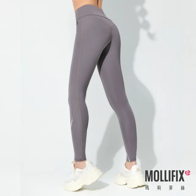 【Mollifix 瑪莉菲絲】TRULY小尻長腿鑲邊訓練褲、瑜珈服、Legging(日暮灰)