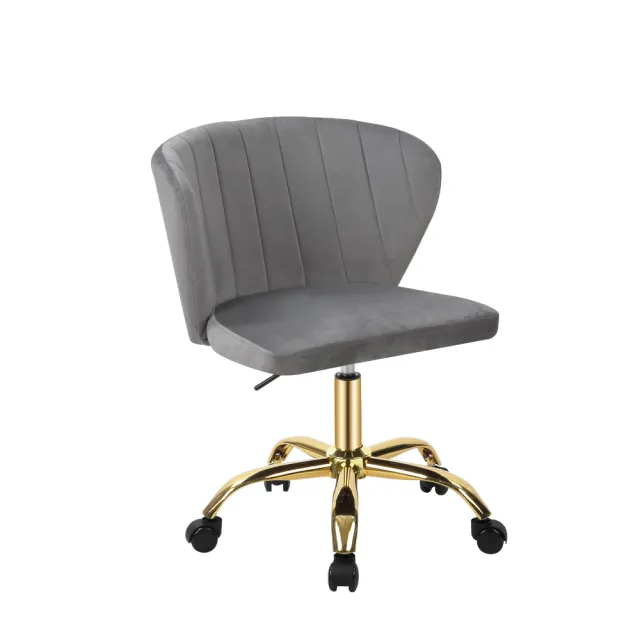 【E-home】Winifred溫妮費德弧線絨布金腳電腦椅 4色可選(辦公椅 網美椅 會議椅 美甲)