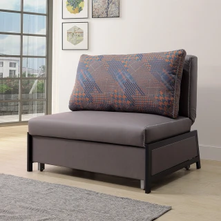 【BODEN】福特棕灰色防潑水布面沙發床/單人椅/一人座沙發-贈抱枕