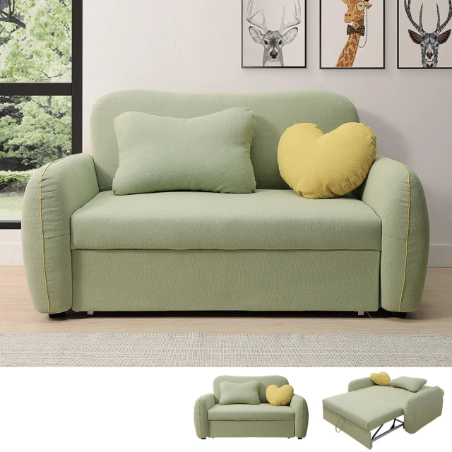 BODENBODEN 喬安娜綠色防潑水布面沙發床/雙人椅/二人座沙發-贈抱枕